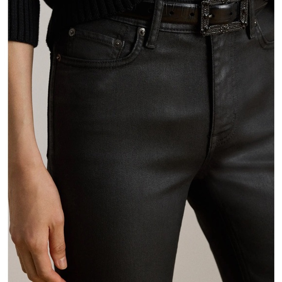 Ralph Lauren Women's COATED Black Straight Leg Jeans - Picture 3 of 7